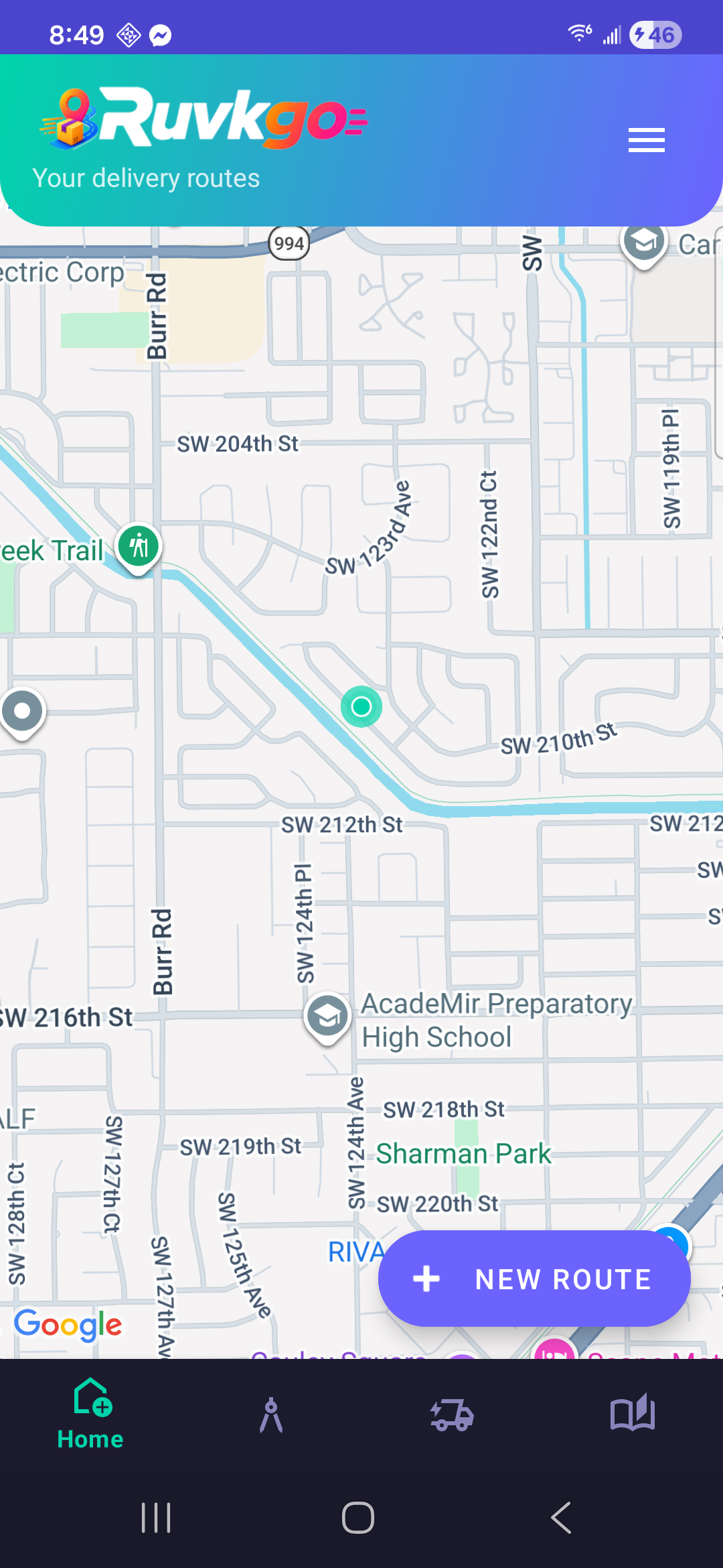 Ruvkgo home screen with live map